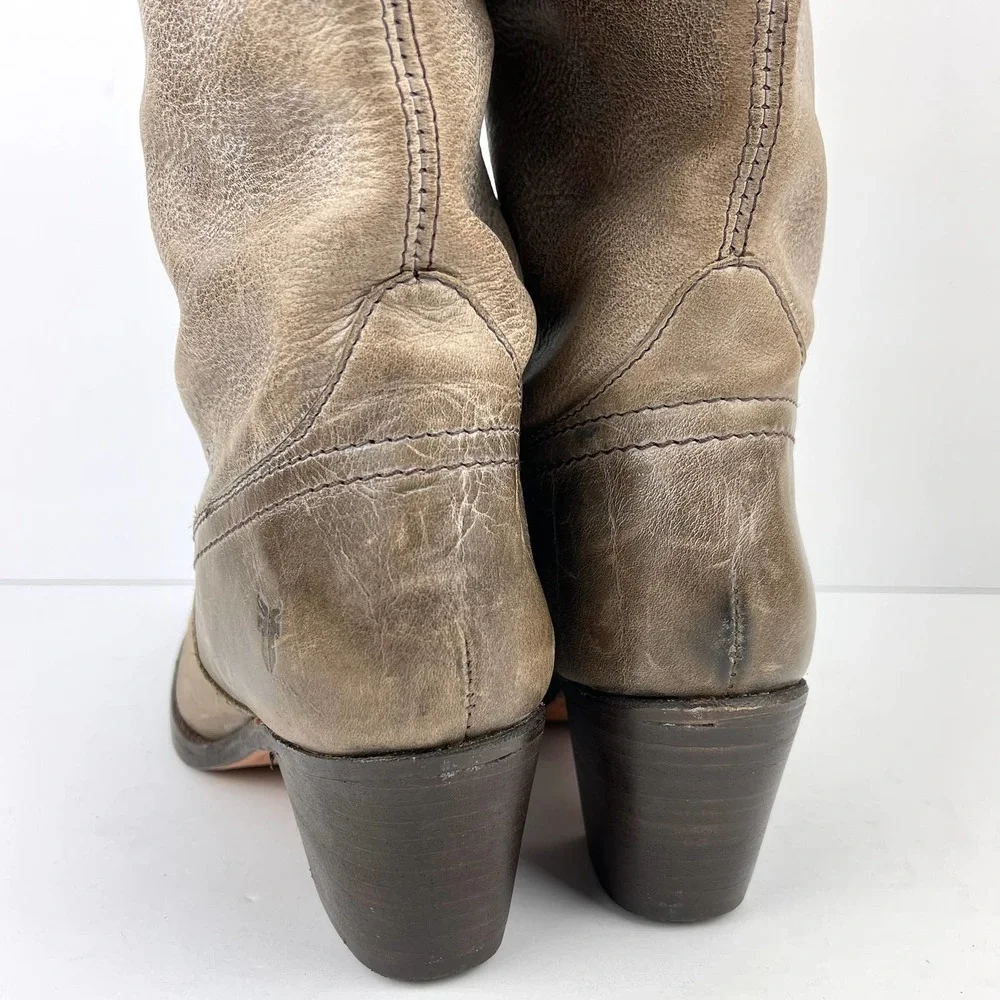 FRYE Jane Tall Cuffed Leather Boot 7.5 Taupe Brown Gray - Picture 3 of 14
